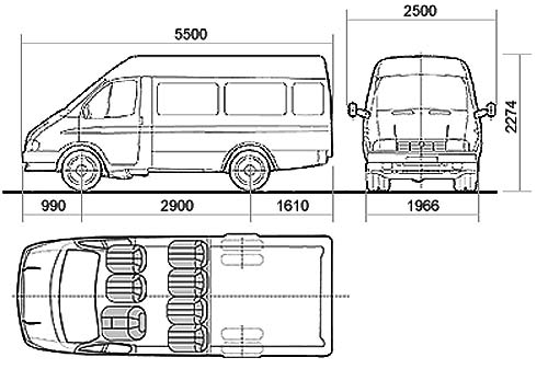 газ 2705 размер салона